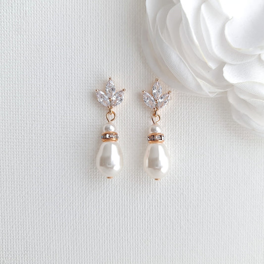 Rose Gold Leaf and Pearl Drop Clip On Earrings - Katie