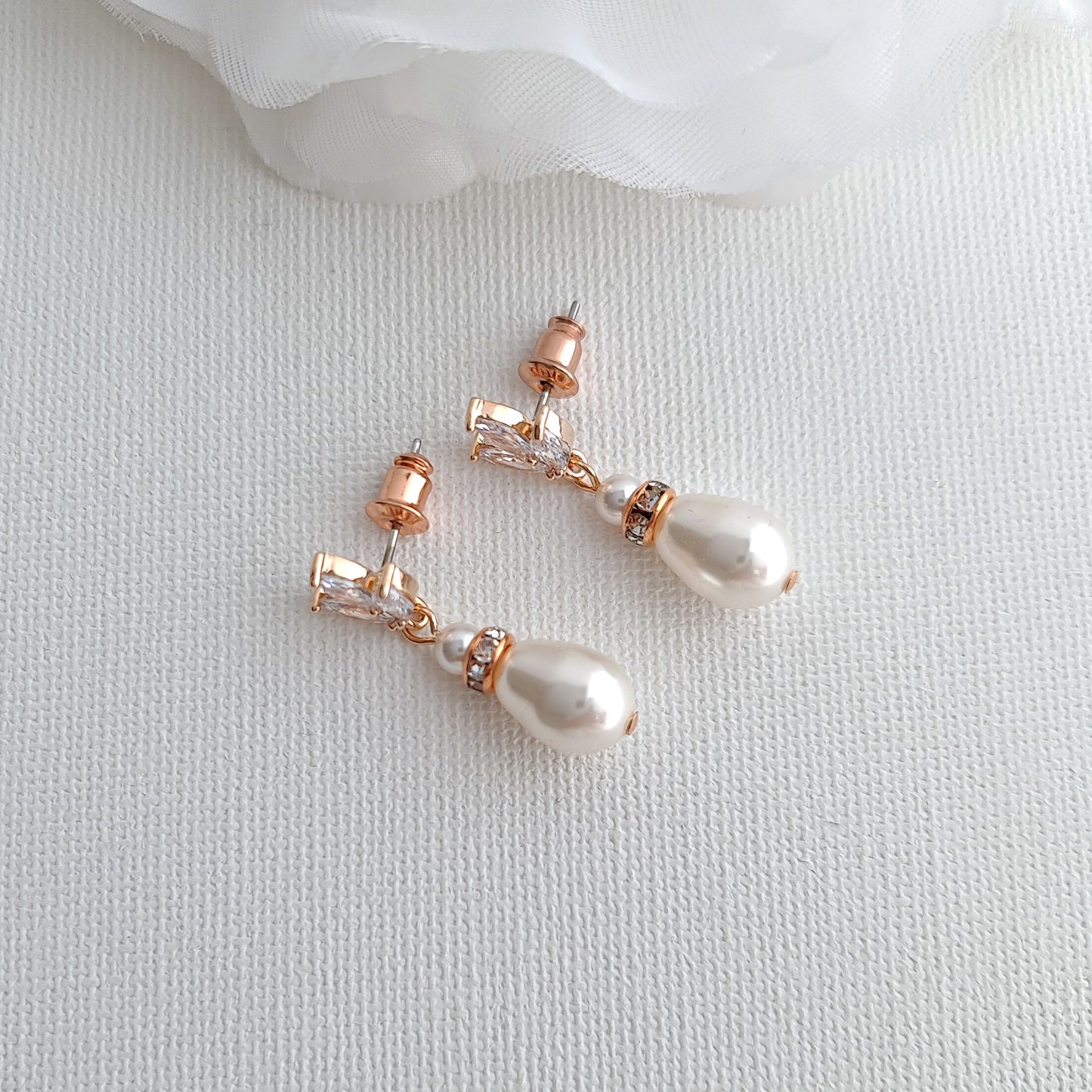 Pearl Bridal Jewelry Set in Ivory White Pearl Color with Necklace, Backdrop & Earrings-Katie