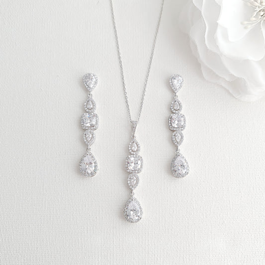 Long Pendant and Earrings with Matching Slider Bracelet Jewellery Set-Gianna