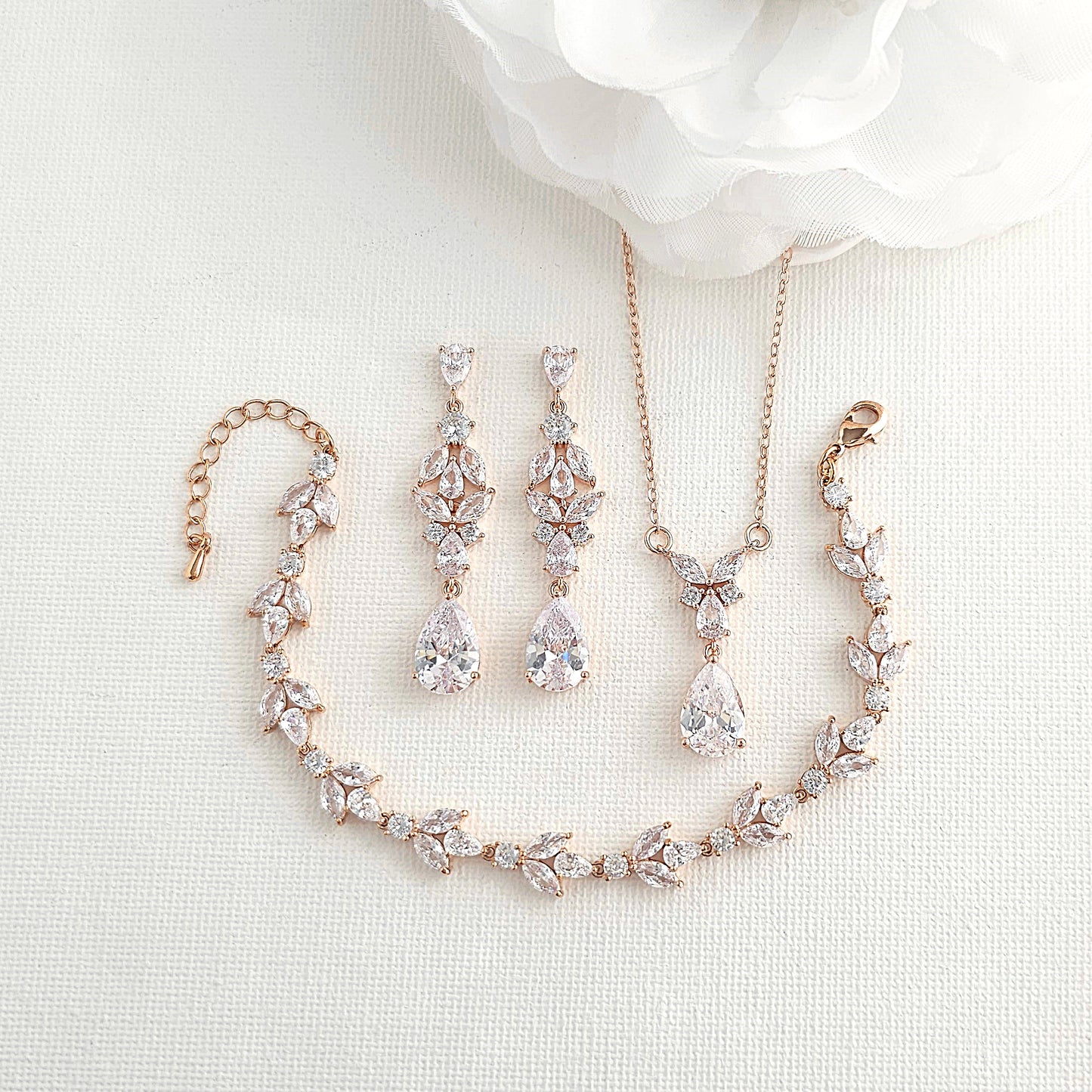 Wedding Jewellery Set in Rose Gold for Brides-Anne