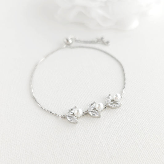 Bridal Bracelet in Rose Gold With CZ & Pearl-Leila