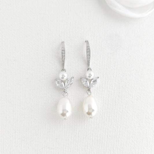 Pearl and Crystal Dangle Earrings-Leila