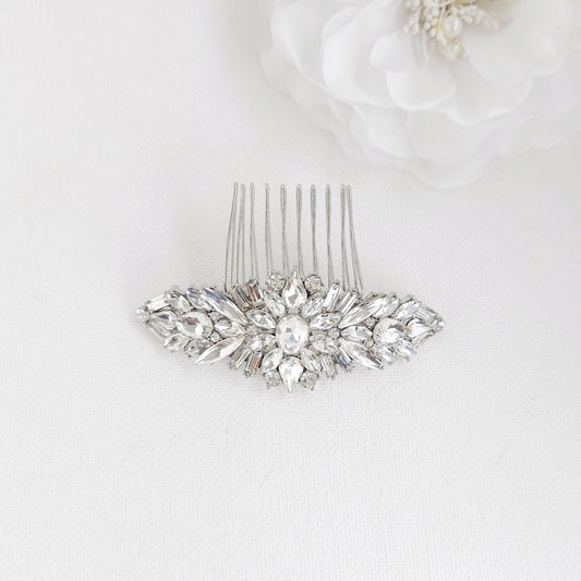 Silver Crystal Cluster Bridal Comb | Brilliant Headpiece for Modern & Classic Brides - Jolie