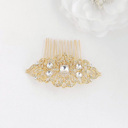 Gold Vintage Style Crystal Bridal Hair Comb- Jan