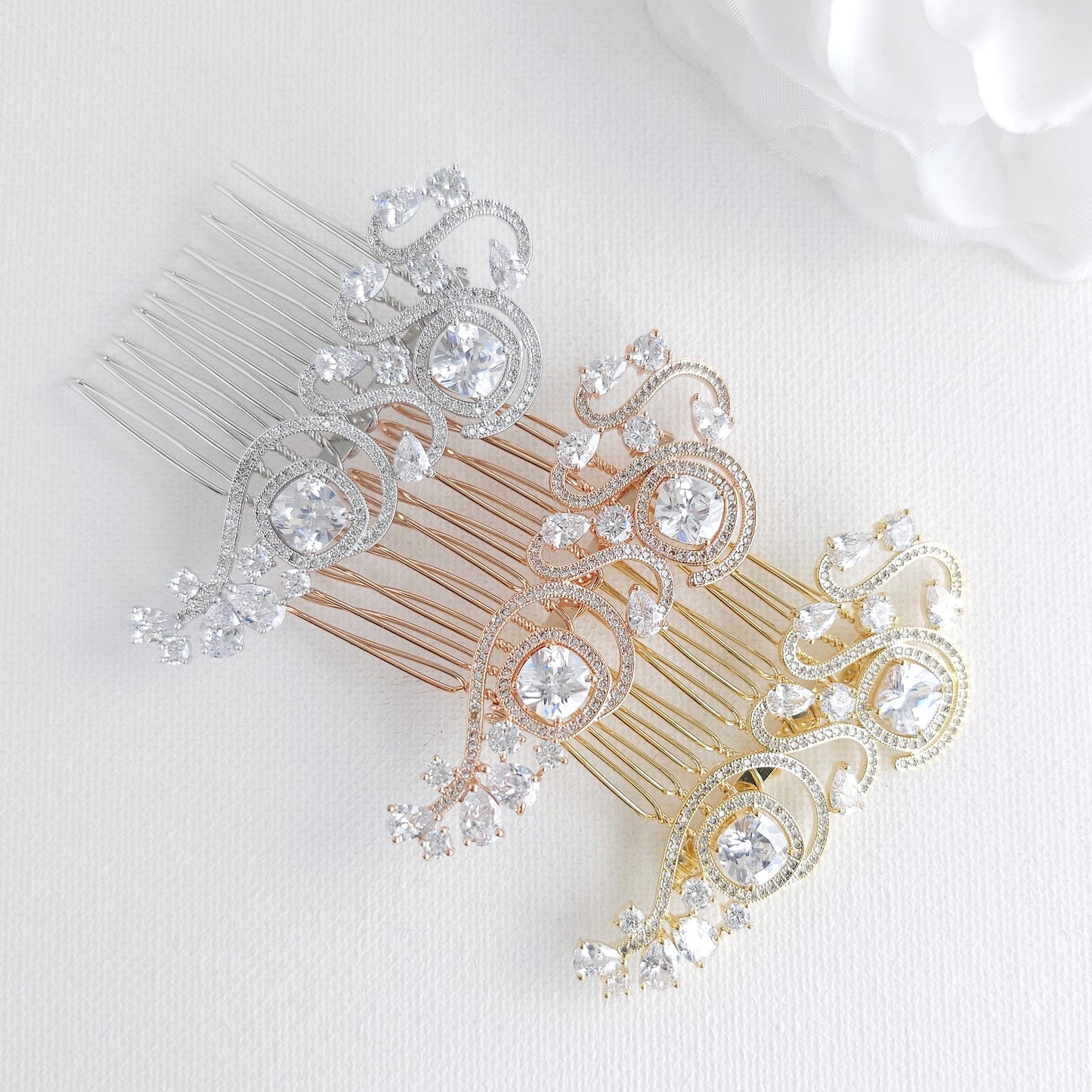 Small Gold Bridal Comb for Veil | 14K Gold & Sparkling Cubic Zirconia Hair Piece - Casey