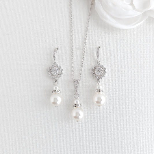 Delicate Pearl Bridal Jewelry Set: Lightweight Dangle Earrings & Necklace for Timeless Style- Hope