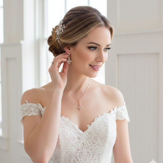Gold Necklace Set for Wedding with Earrings-Allison