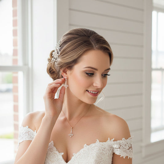 Modern Bridal Jewellery Set Earrings & Necklace-Allison