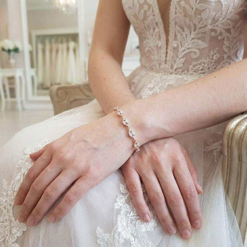 Gold Bridal Jewellery Set with Pearl Crystal Earrings Back Necklace Bracelet Set-Hayley