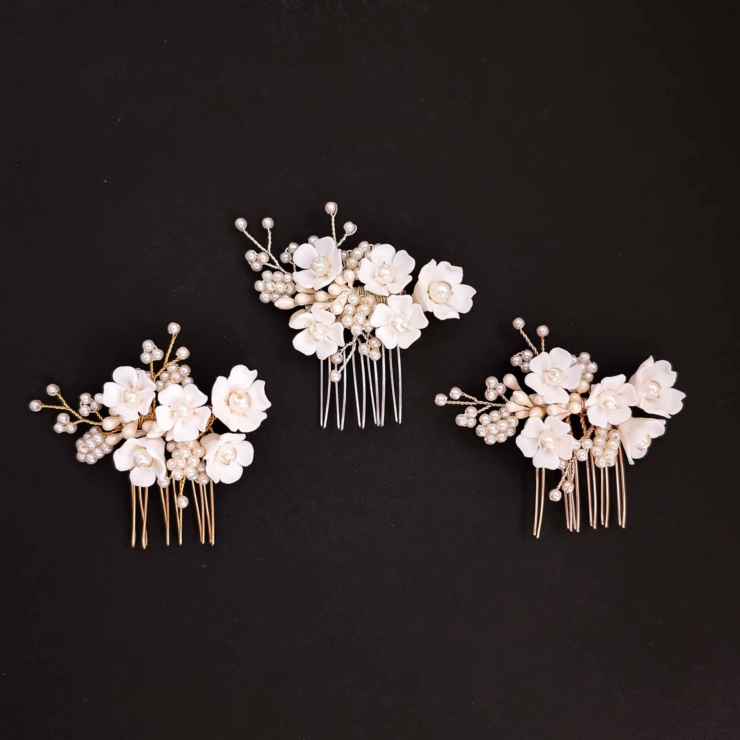 Small Flowers and Pearl Hair Comb in Rose Gold-Betty
