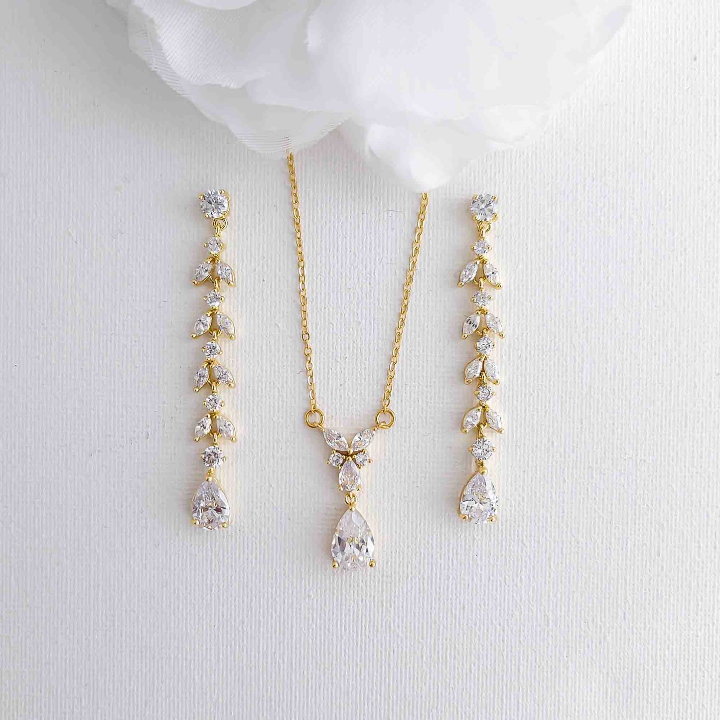Delicate Earrings and Necklace Set for Wedding in Rose Gold-Miranda