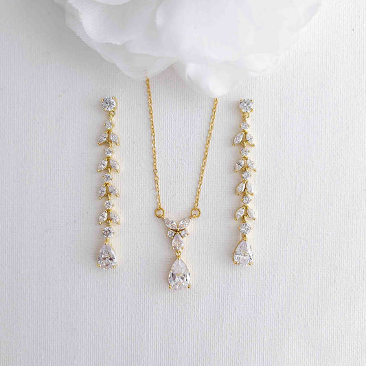 Gold Bridal Jewellery Set with Delicate Earrings and Necklace-Miranda