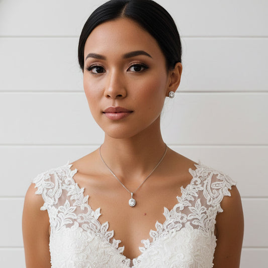 Brides & Bridesmaids Oval Stud Earrings and Necklace Set-Emily