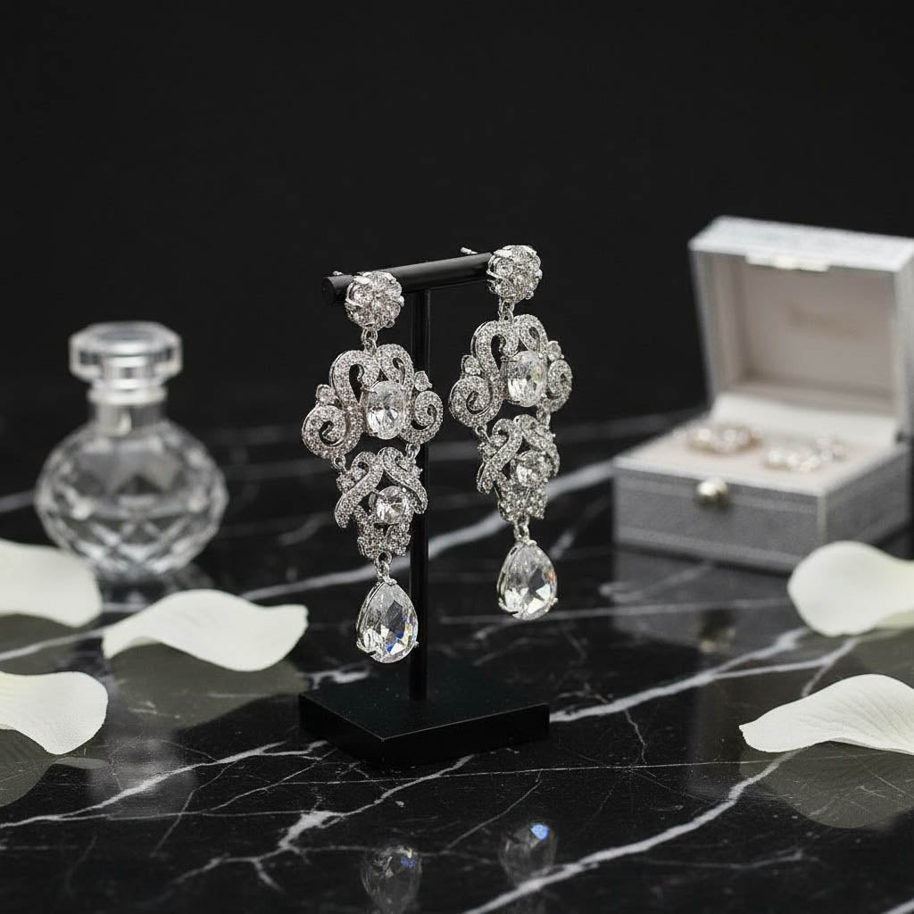 Vintage Style Chandelier Cubic Zirconia Earrings for Weddings and Formal Events- Fay