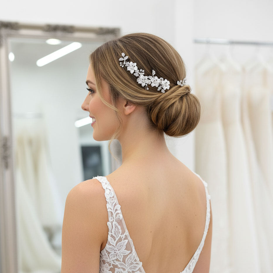 Rose Gold Hair Comb for Brides with Leaf and Flower-Gardenia