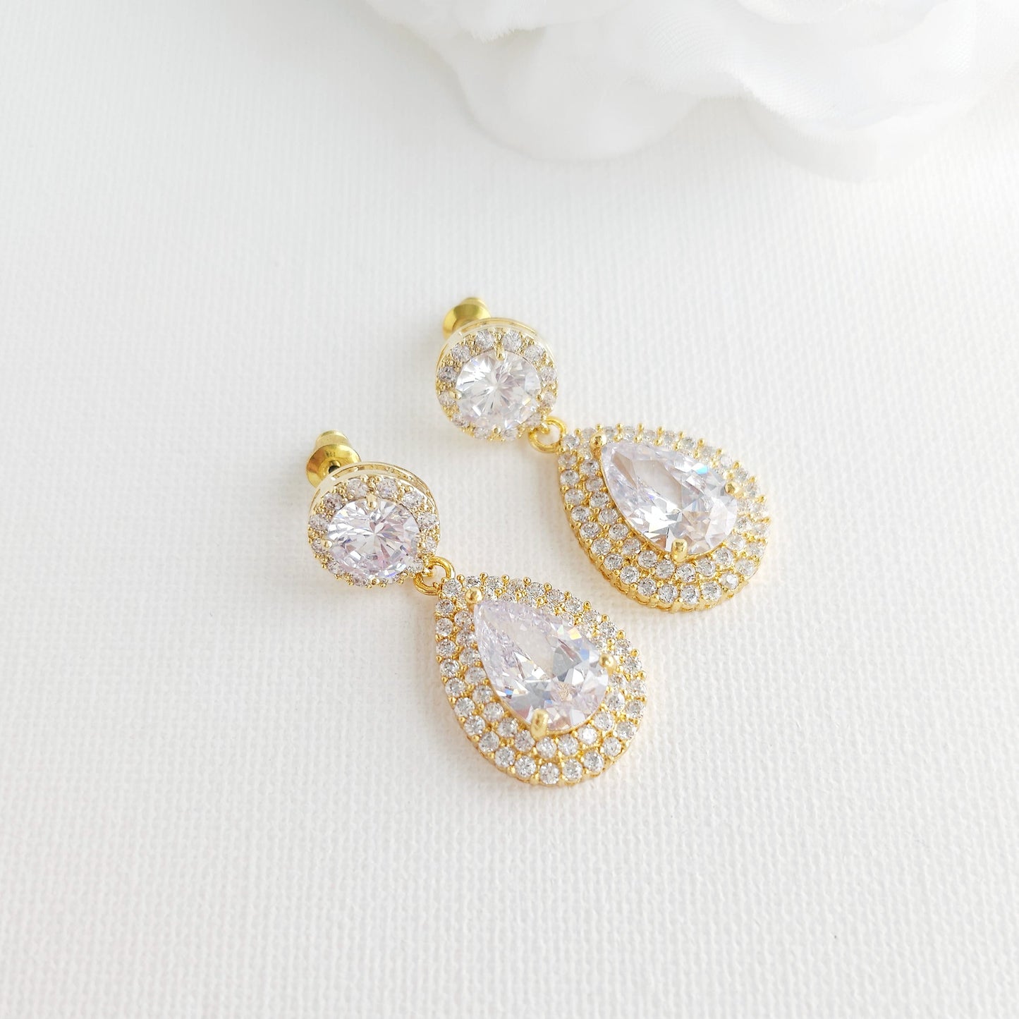 Rose Gold Bridal Jewellery Set | Vintage Teardrop Earrings & Halo Bracelet - Grace
