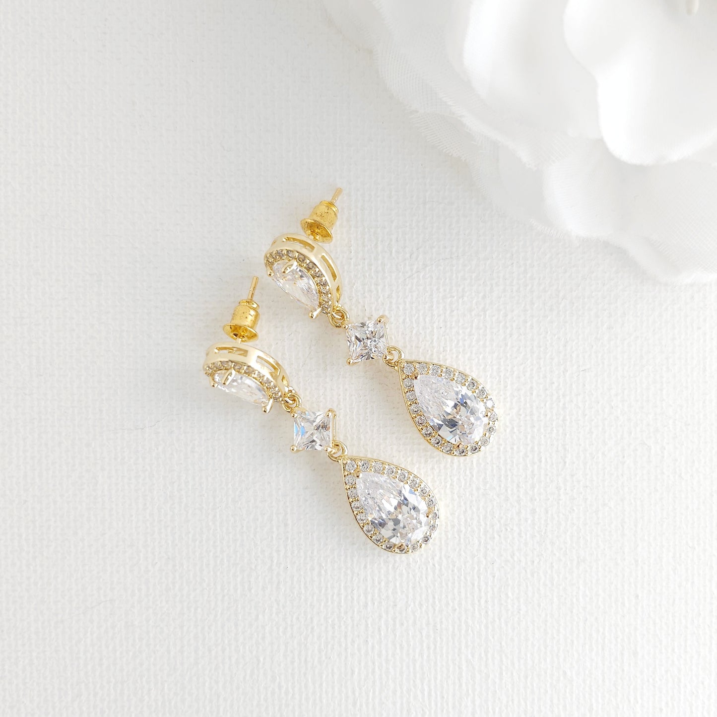 Necklace Set in Rose Gold of Weddings with Matching CZ Earrings - Lena