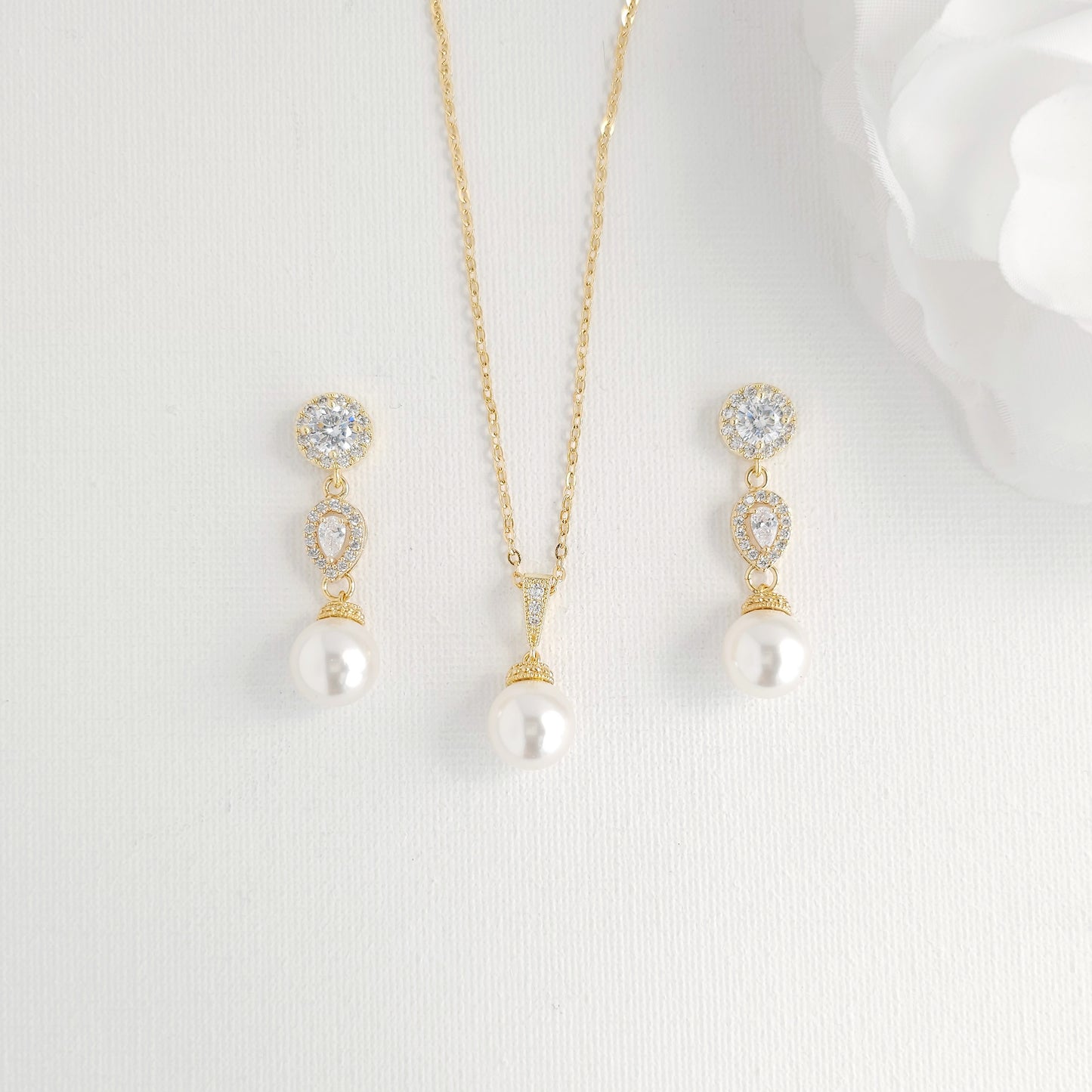 Silver CZ & Pearl Bridal Jewellery Set- Gwen