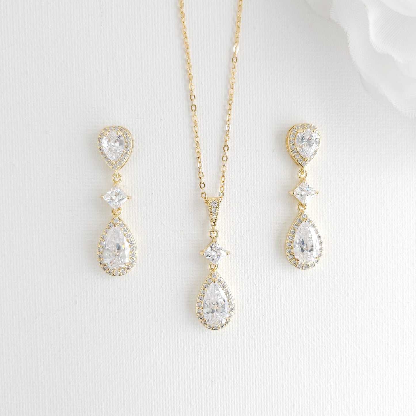 Necklace Set in Rose Gold of Weddings with Matching CZ Earrings - Lena