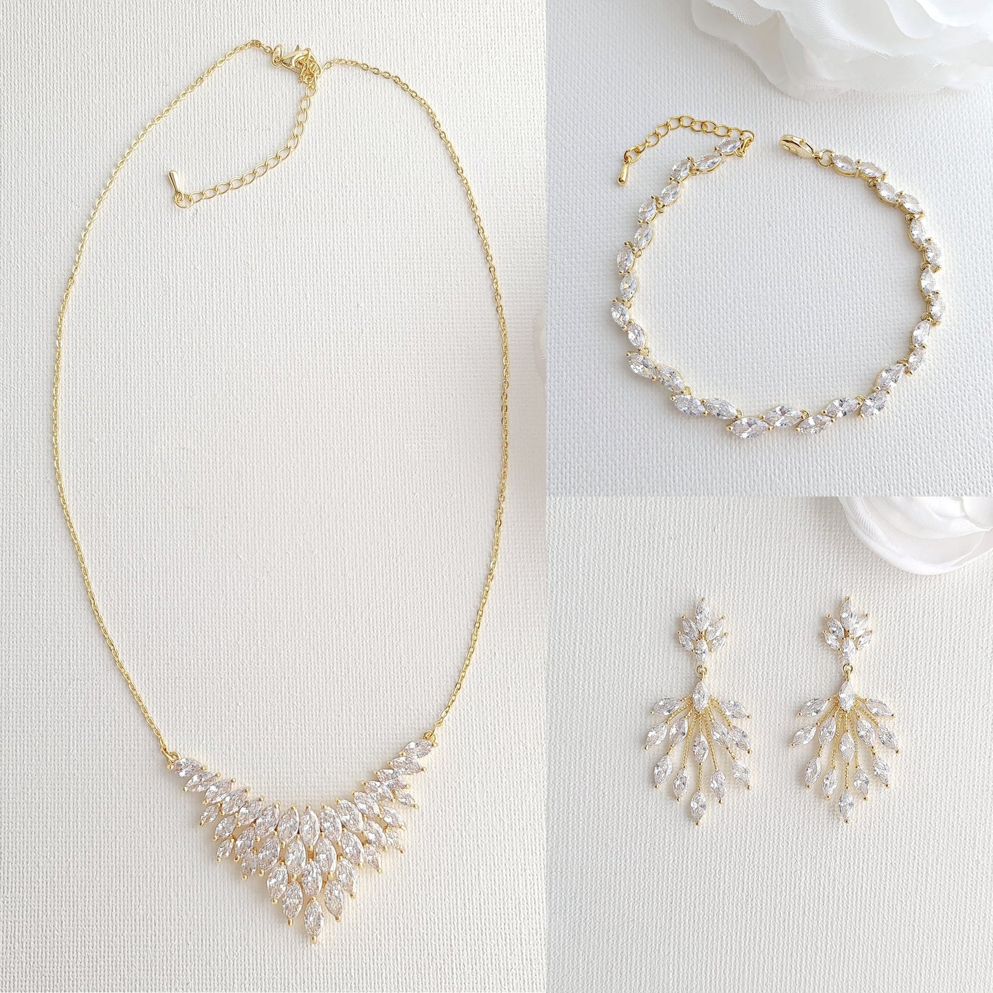 CZ Leaf Gold Jewellery Set for Weddings-Belle