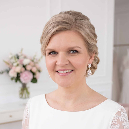 Silver Bridal Jewellery Set | Cubic Zirconia Teardrop Earrings & Halo Bracelet - Grace