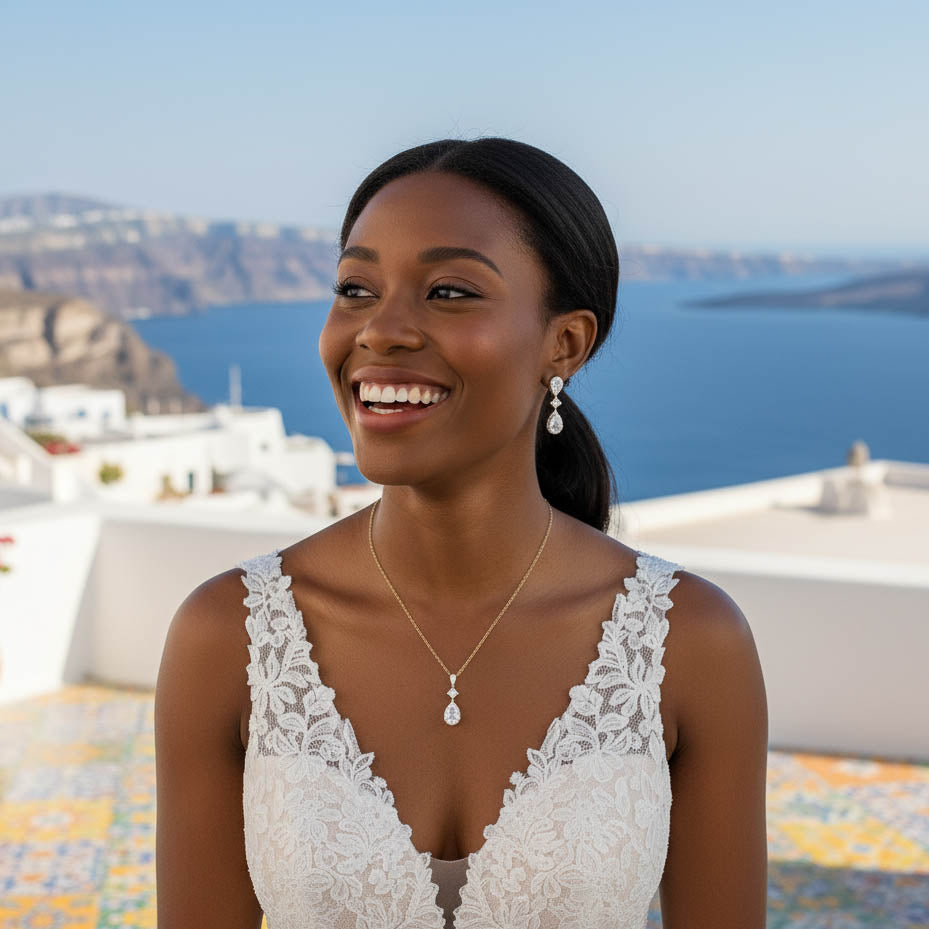 Necklace Set in Rose Gold of Weddings with Matching CZ Earrings - Lena