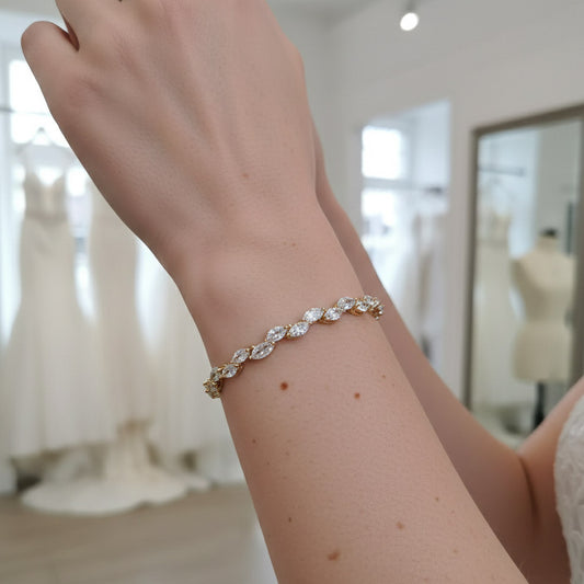 Silver Leaf Bracelet for Brides & Weddings in CZ- Belle