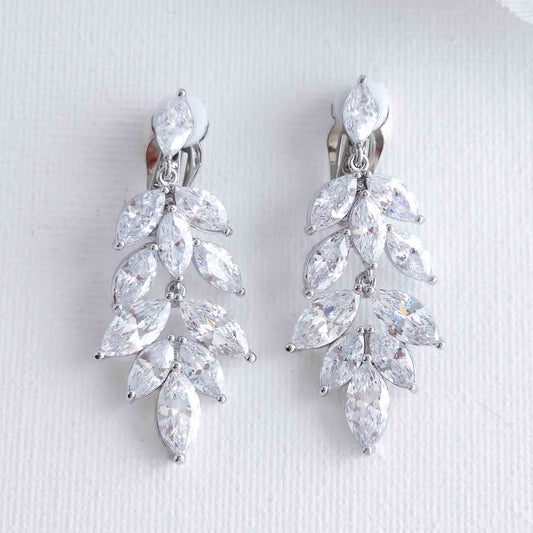 Leaf Drop Clip On Earrings for Brides-Tillie