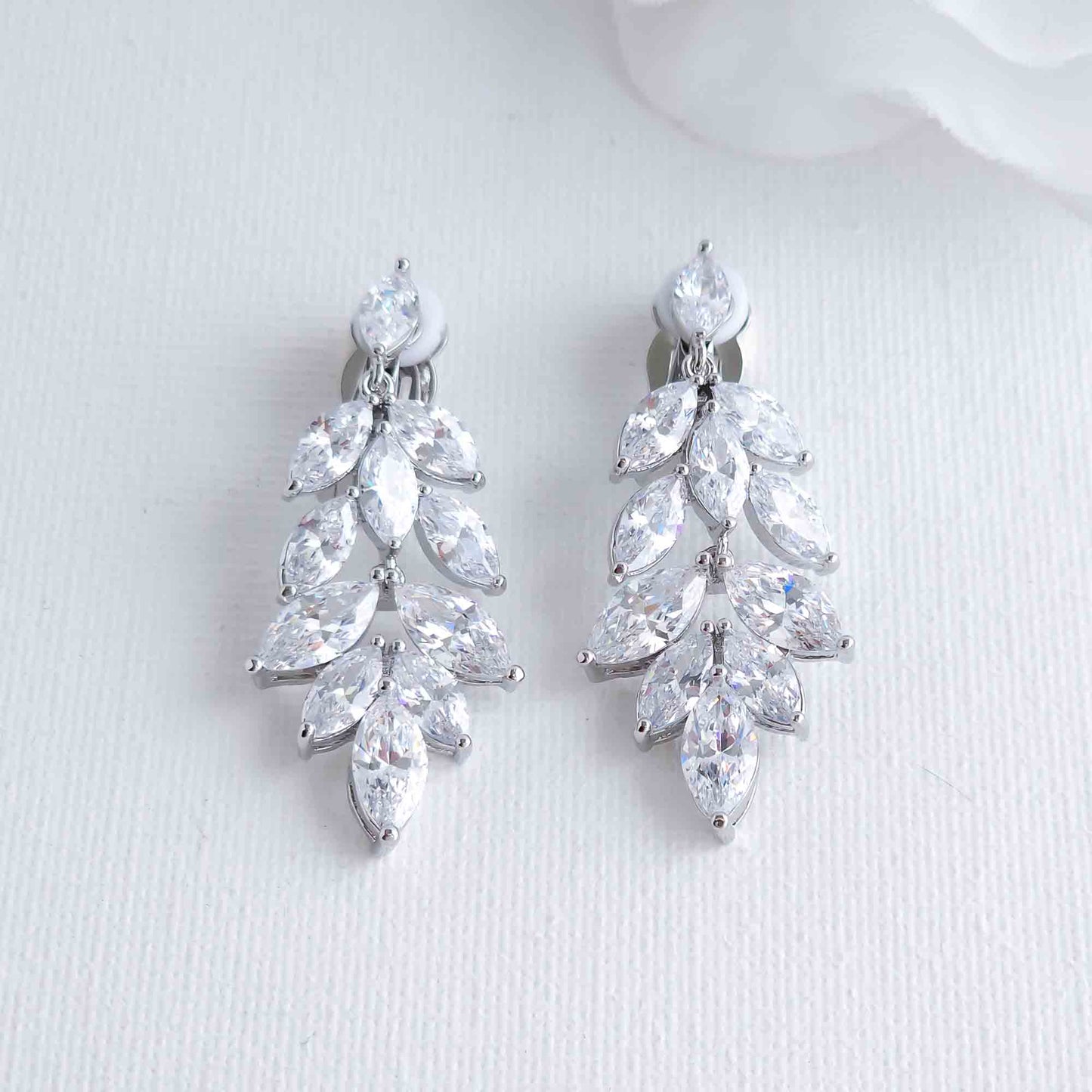 Leaf Drop Clip On Earrings for Brides-Tillie
