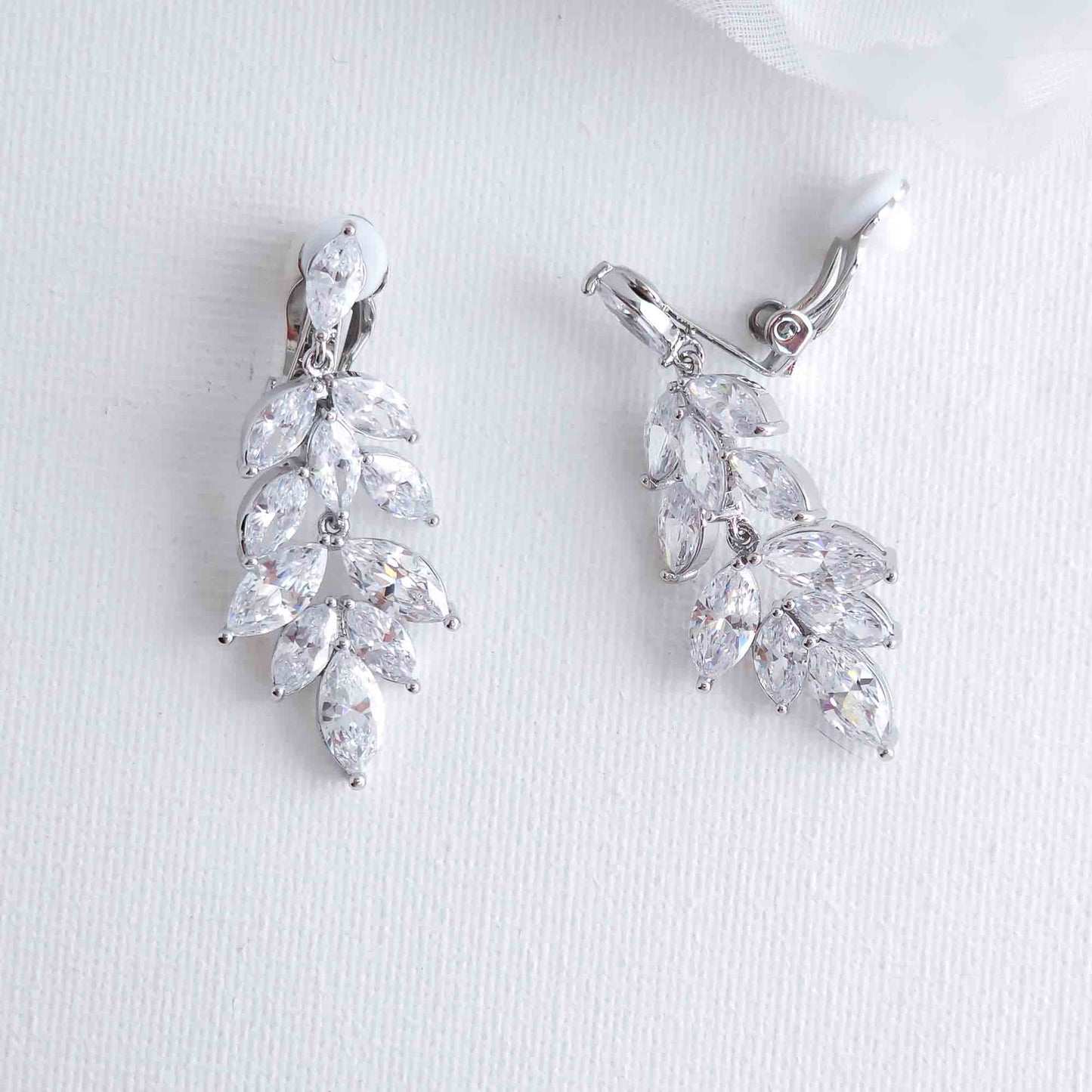 Leaf Drop Clip On Earrings for Brides-Tillie