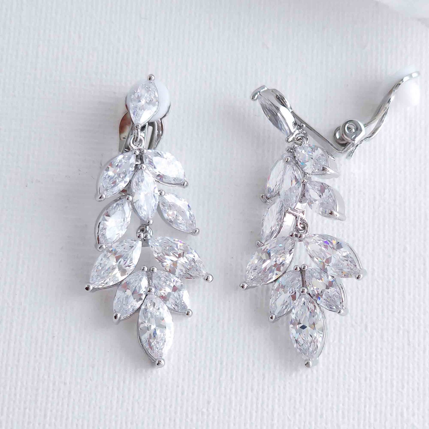 Leaf Drop Clip On Earrings for Brides-Tillie