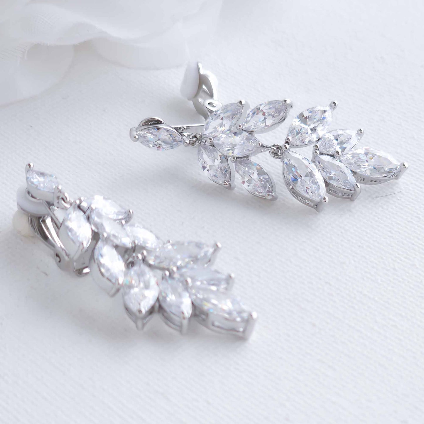 Leaf Drop Clip On Earrings for Brides-Tillie