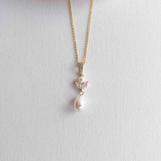 Gold Teardrop Pearl Pendant Necklace - Leila