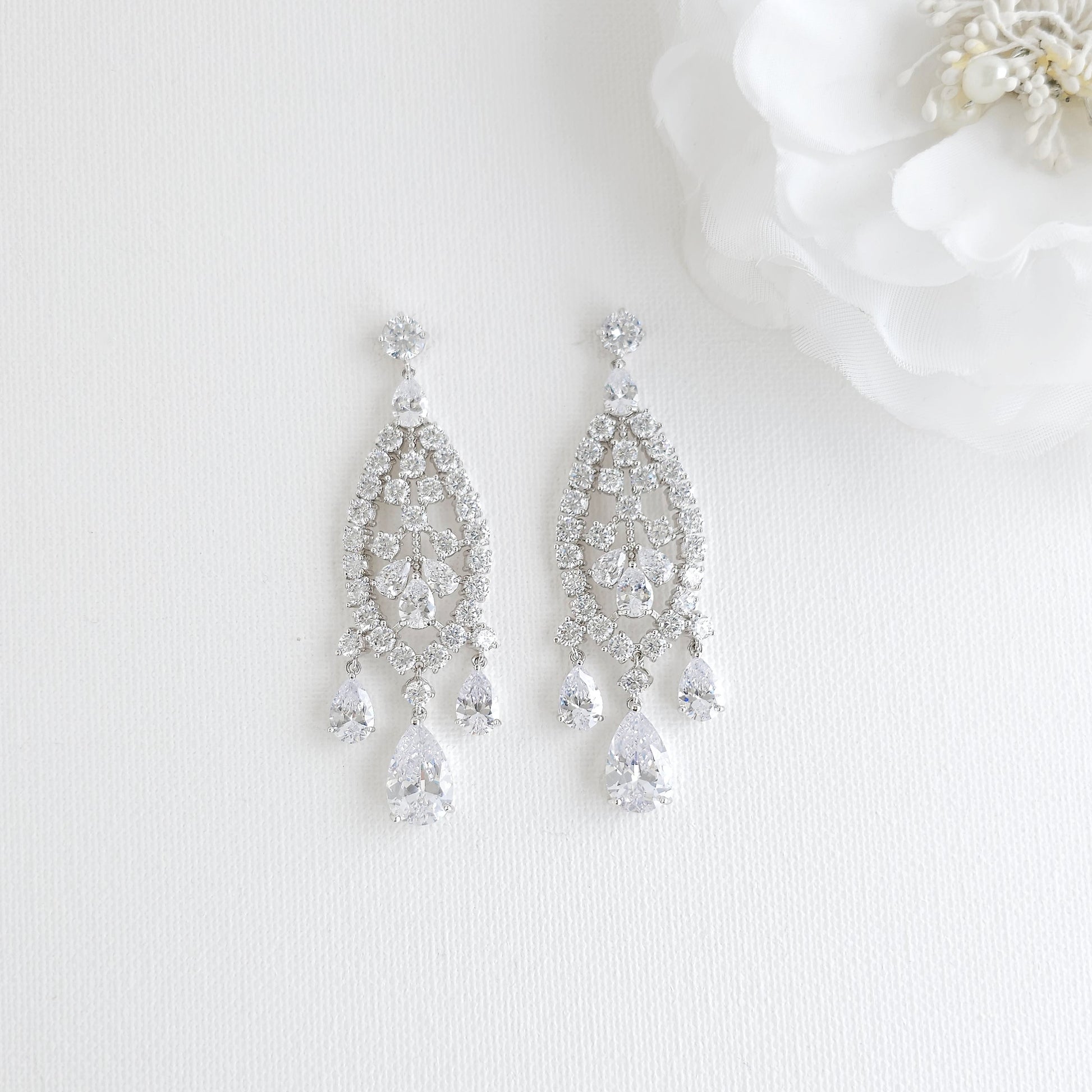 Silver chandelier earrings for a bride