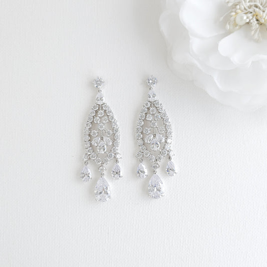 Silver chandelier earrings for a bride