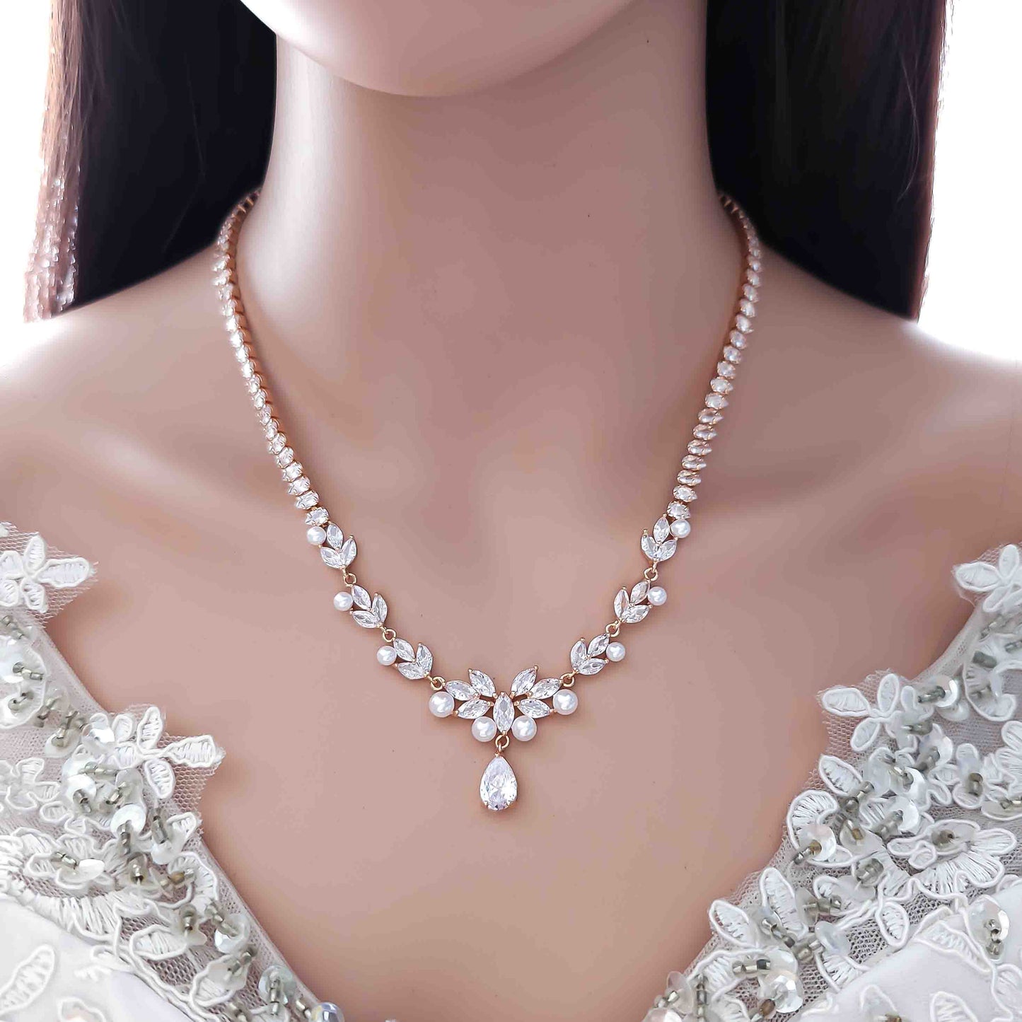 Pearl Wedding Jewellery Set of Necklace and Earrings-Jenna