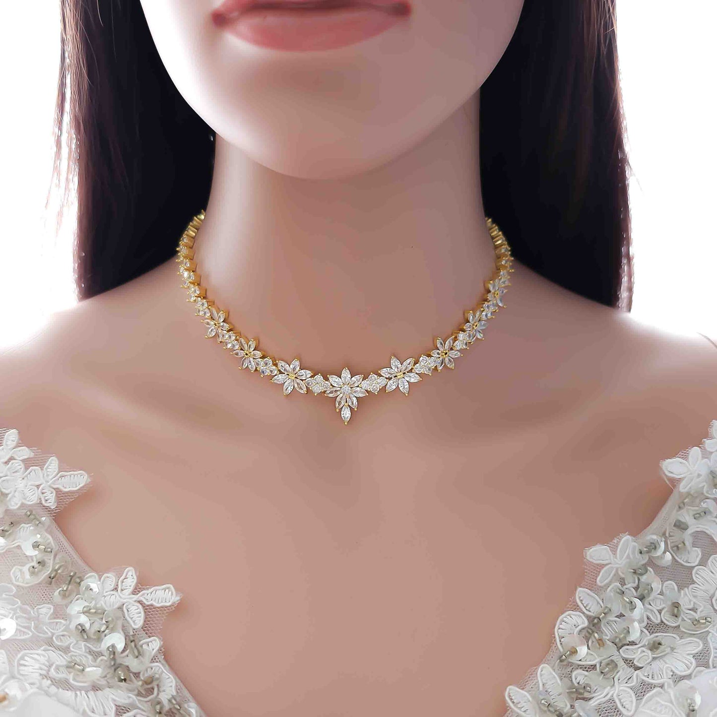 Silver Wedding Jewellery Set with CZ Necklace and Earrings-Sybil