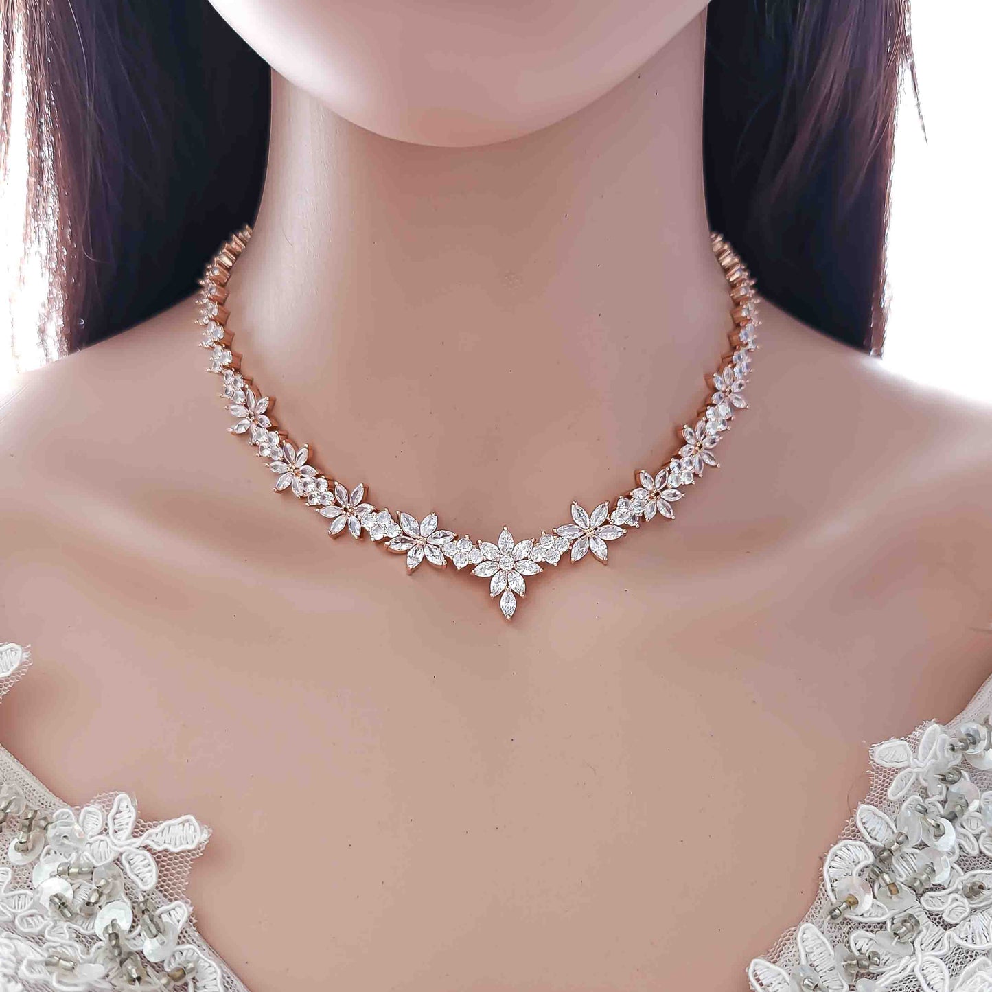 Silver Wedding Jewellery Set with CZ Necklace and Earrings-Sybil