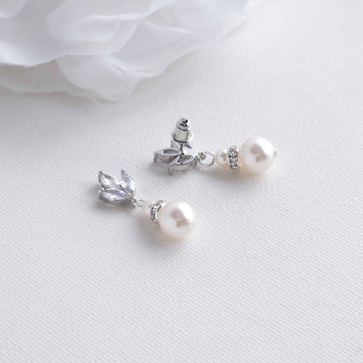 Silver Pearl and Crystal Floral Bridal Jewellery Set - Carol