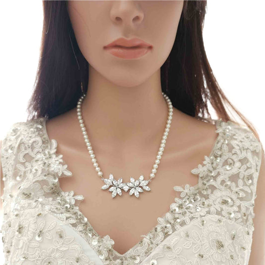 Wedding Pearl Necklace and Earrings Set- Carol