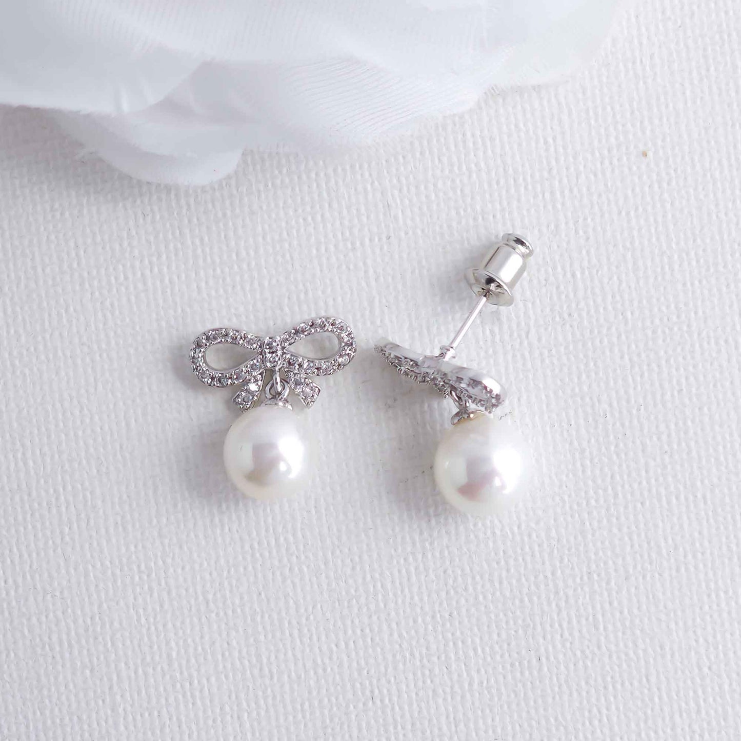 Bow Earrings with Pearl Drops: Dainty & Elegant-Serenity