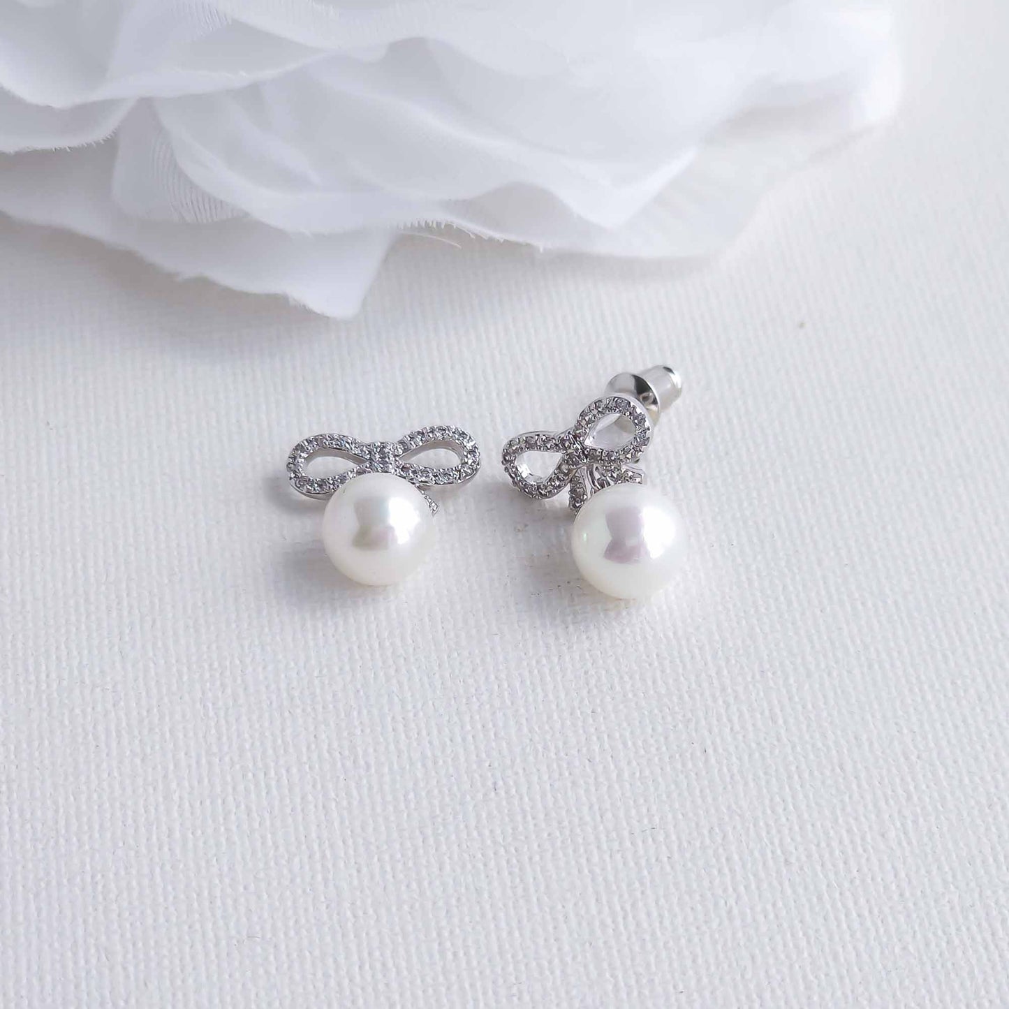 Bow Earrings with Pearl Drops: Dainty & Elegant-Serenity