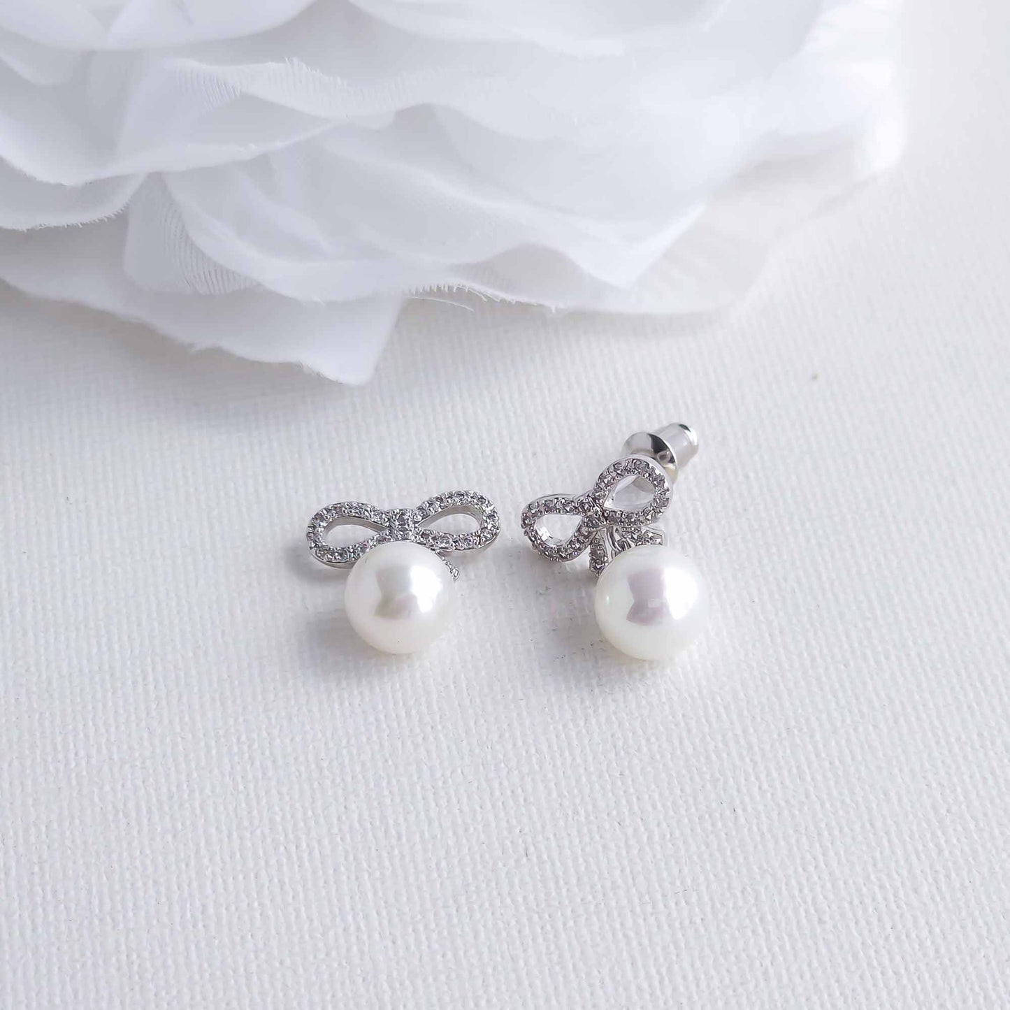 Bow Earrings with Pearl Drops: Dainty & Elegant-Serenity