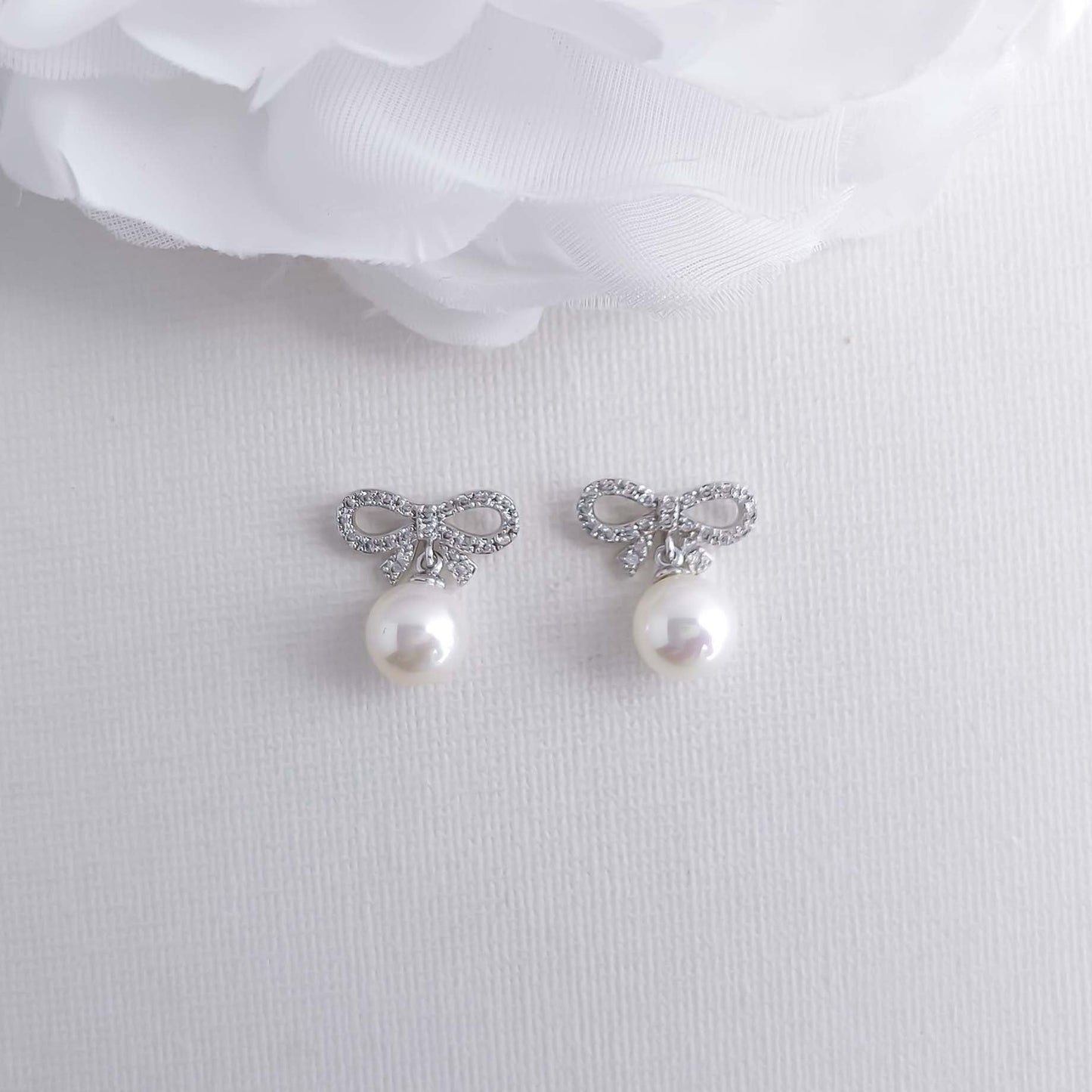 Bow Earrings with Pearl Drops: Dainty & Elegant-Serenity