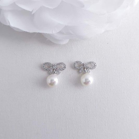 Bow Earrings with Pearl Drops: Dainty & Elegant-Serenity