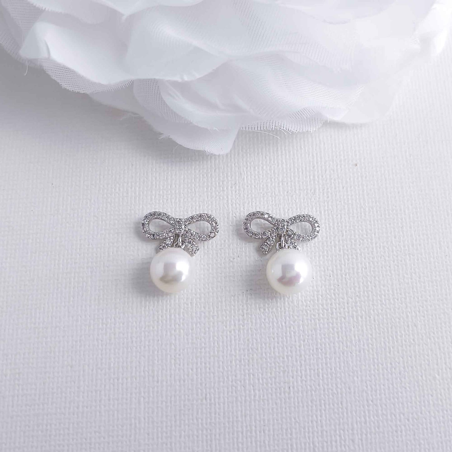 Bow Earrings with Pearl Drops: Dainty & Elegant-Serenity