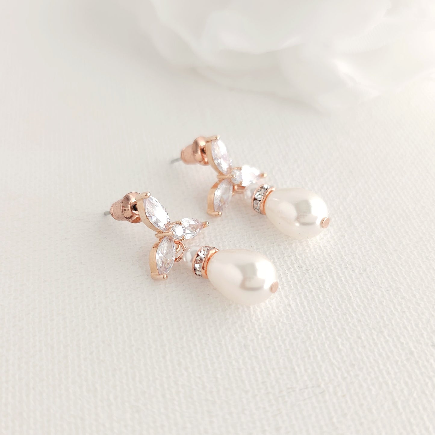 Elegant Pearl Weddings Earrings:For an Delicate Wedding Day Look- Flora