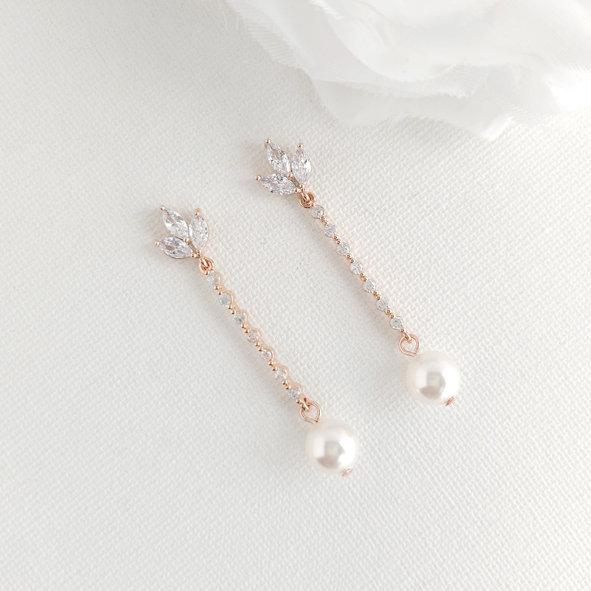 Silver Thin & Delicate Pearl Drop Bridal Earrings - Jodi