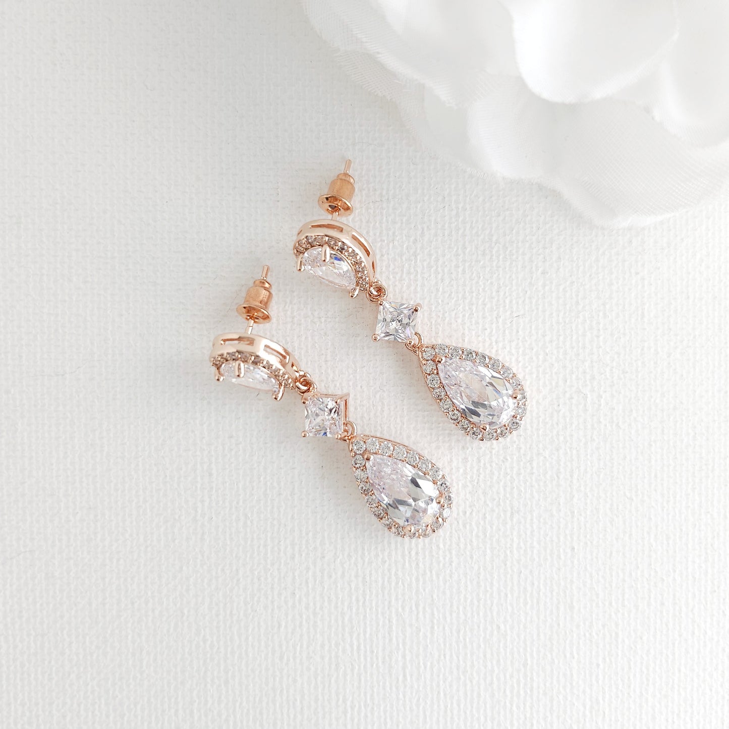 Necklace Set in Rose Gold of Weddings with Matching CZ Earrings - Lena