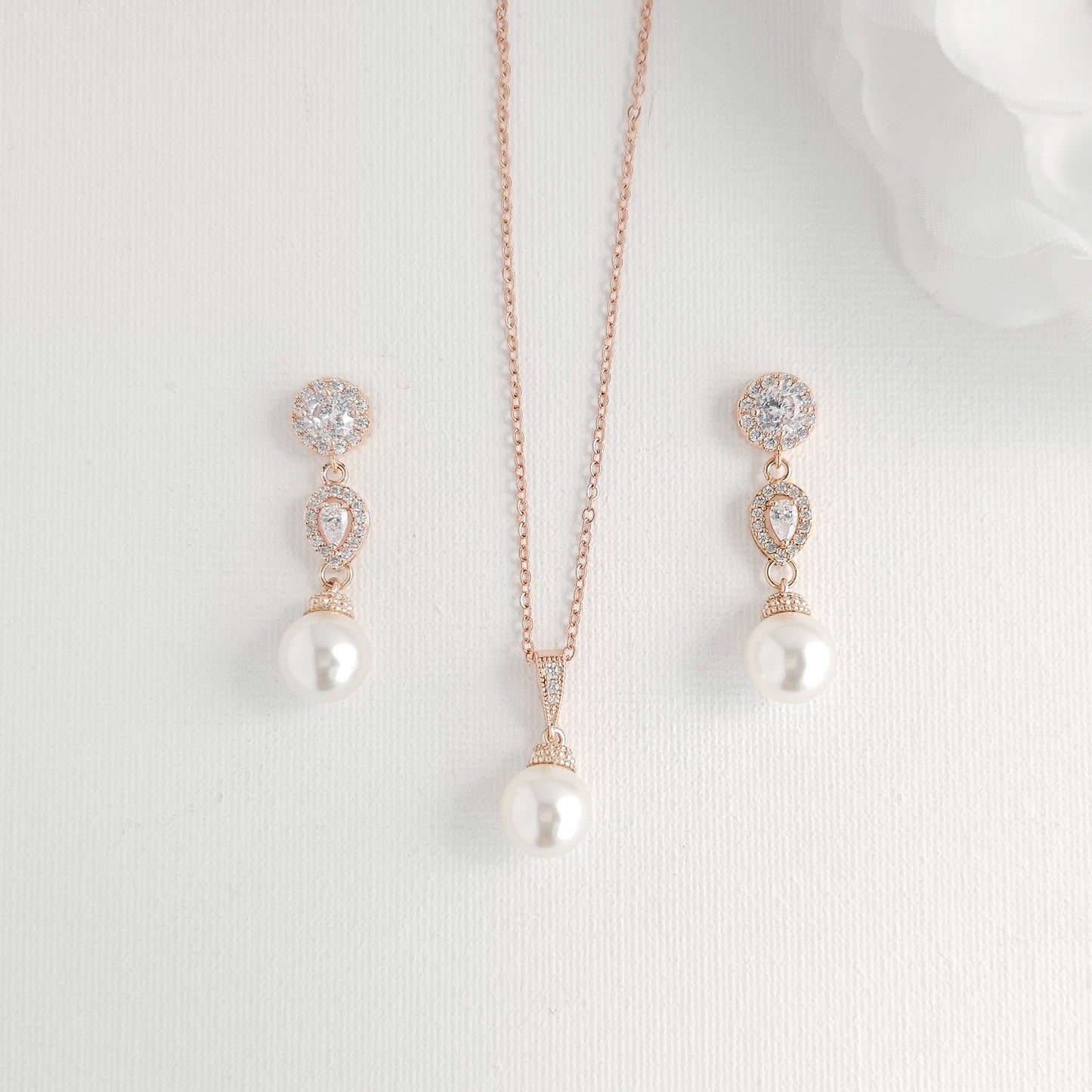 Silver CZ & Pearl Bridal Jewellery Set- Gwen